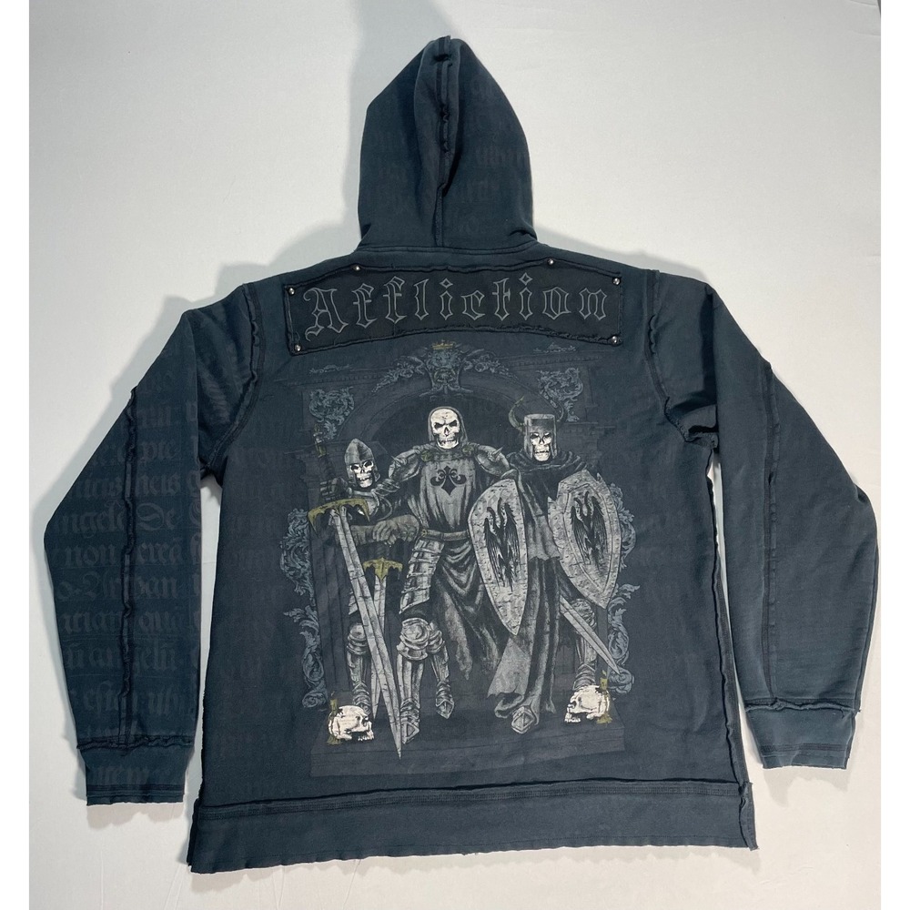 Y2K Affliction Vintage Goth‎ Knight Crusades USA Made Zip Up Hoodie Men's Size L - Picture 10 of 16